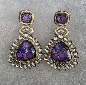 Elegant Purple and Gold Statement Earrings
